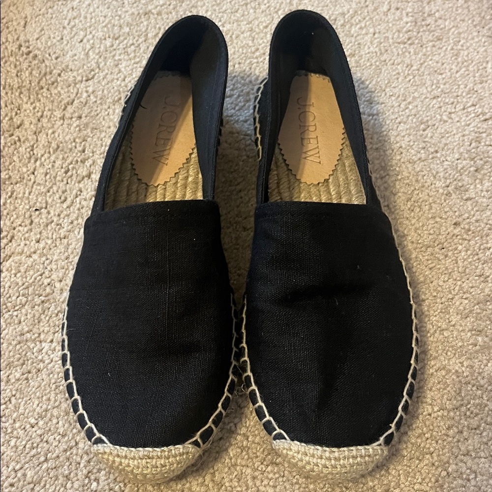 J.CREW Black Canvas Slip On Espadrille Flats size 6 nwot